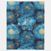 Elegant Blau und Gold Floral - Stilvoll botanisch Fleecedecke (Vorderseite)