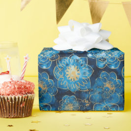 Elegant Blau und Gold Floral - Stilvoll botanisch Geschenkpapier