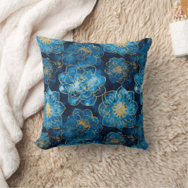 Elegant Blau und Gold Floral - Stilvoll botanisch Kissen
