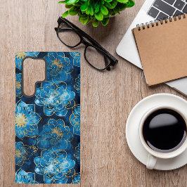 Elegant Blau und Gold Floral - Stilvoll botanisch Samsung Galaxy Hülle