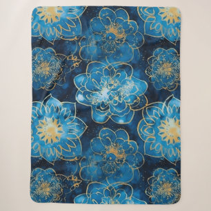 Elegant Blau und Gold Floral - Stilvoll botanisch Sherpadecke