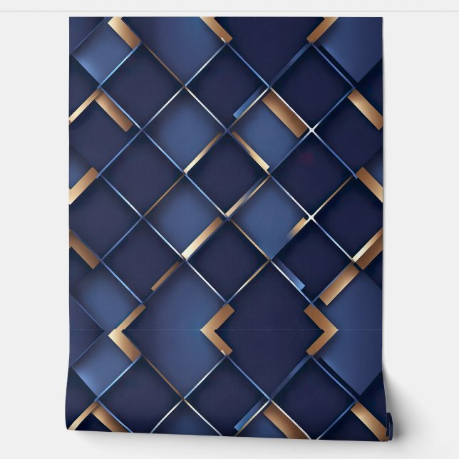 Elegant Blau und Gold Geometric Tapete (Abrollen)