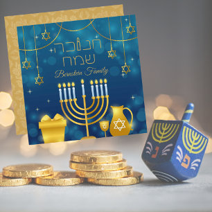 Elegant Blau und Gold jüdische Hanukkah Feiertagskarte