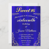 Elegant Blau und Gold Typografie Sweet 16 Einladung (Vorderseite)