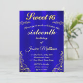 Elegant Blau und Gold Typografie Sweet 16 Einladung (Stehend Vorderseite)