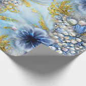 Elegant blau und goldblütenblau geschenkpapier (Ecke)