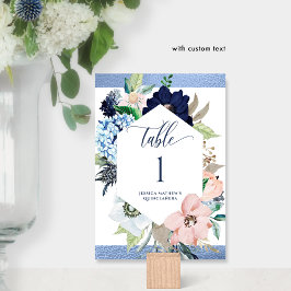 Elegant Blau und Rosa Flora Quinceñera Tischnummer