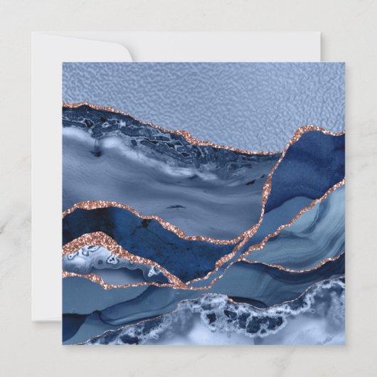 Elegant Blau und Rosa Quinceñera, Blumen Einladung (Rückseite)