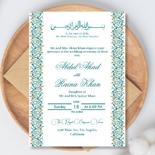 Elegant Blau und Weiß Islamische Arabische Nikkah Einladung