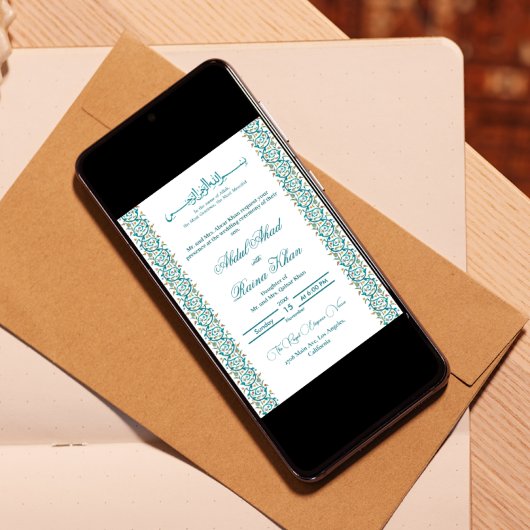 Elegant Blau und Weiß Islamische Arabische Nikkah Einladung