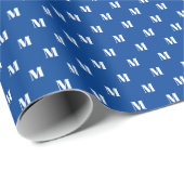 Elegant-blau-weiß-Monogramm-Anfangsmuster Geschenkpapier (Rolleneckpunkt)
