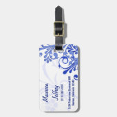 Elegant Blau Weiße Abstrakte Blüte Personalisiert Gepäckanhänger (Vorderseite vertikal)
