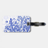 Elegant Blau Weiße Abstrakte Blüte Personalisiert Gepäckanhänger (Rückseite horizontal)