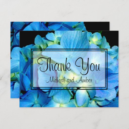 Elegant blaue aquamarine Hydrangeas blauer Rose Dankeskarte (Vorne/Hinten)