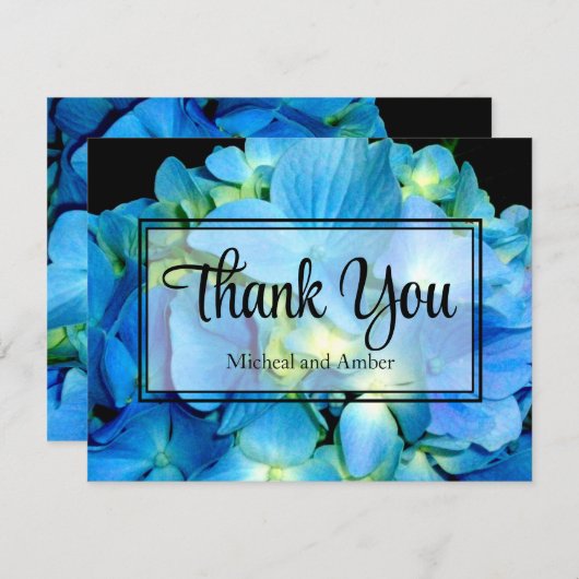 Elegant blaue aquamarine Hydrangeas blauer Rose Dankeskarte (Vorne/Hinten)