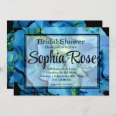 Elegant blaue aquamarine Hydrangeas blauer Rose Einladung (Vorne/Hinten)