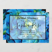 Elegant blaue aquamarine Hydrangeas blauer Rose Einladung (Vorne/Hinten)