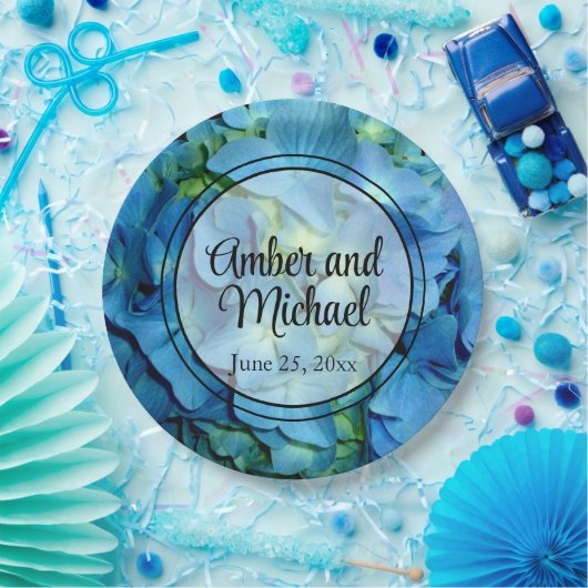 Elegant blaue aquamarine Hydrangeas blauer Rose Pappteller (Party)