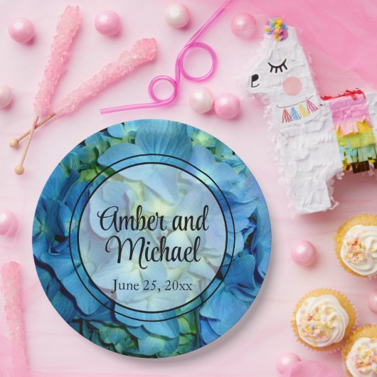 Elegant blaue aquamarine Hydrangeas blauer Rose Pappteller (Party)