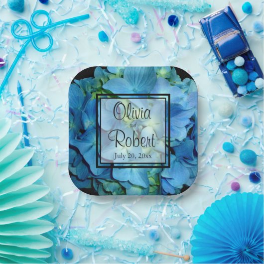 Elegant blaue aquamarine Hydrangeas blauer Rose Pappteller (Party)