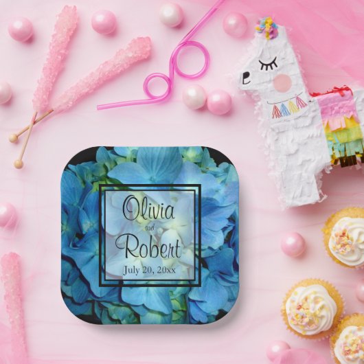 Elegant blaue aquamarine Hydrangeas blauer Rose Pappteller (Party)