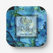 Elegant blaue aquamarine Hydrangeas blauer Rose Pappteller (Vorderseite)