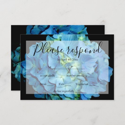 Elegant blaue aquamarine Hydrangeas blauer Rose UA RSVP Karte (Vorne/Hinten)