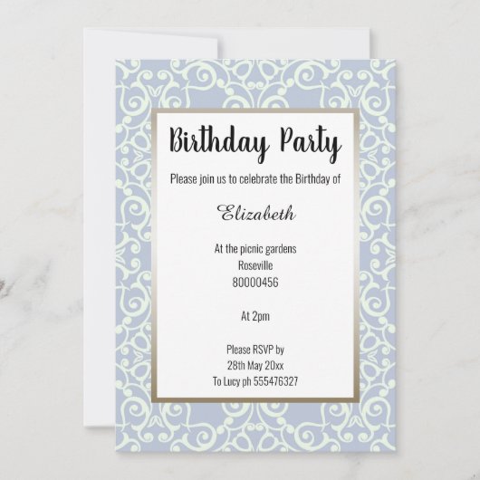 ELEGANT BLAUE BRONZE PATTERN GEBURTSTAG EINLADUNG (Vorderseite)