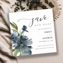 ELEGANT BLAUE GREEN GOLD FLORAL SAVE THE DATE CARD
