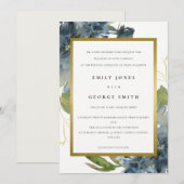ELEGANT BLAUE GREEN GOLD FLORAL WEDING INVITE DANKESKARTE (Vorne/Hinten)