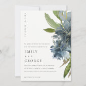 ELEGANT BLAUE GREEN GOLD FLORAL WEDING INVITE DANKESKARTE (Vorderseite)