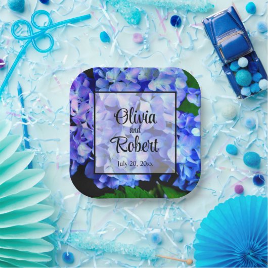 Elegant blaue lila Blumenhydrangeas Pappteller (Party)