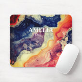 Elegant-blaue Marmorkunst mädchenhaft-monogramm Mousepad (Mit Mouse)