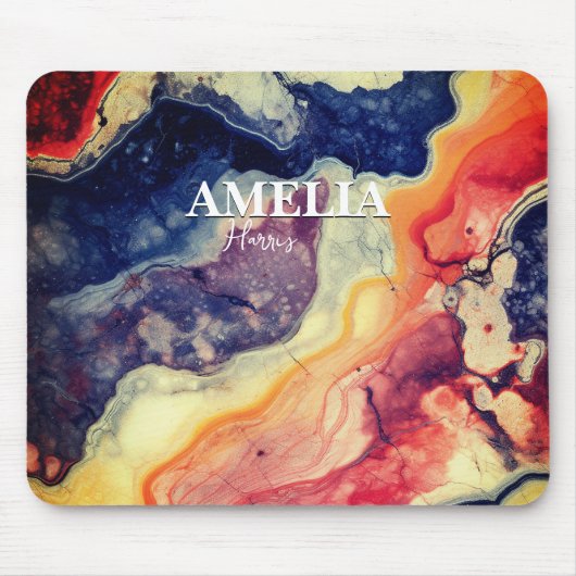 Elegant-blaue Marmorkunst mädchenhaft-monogramm Mousepad (Vorne)