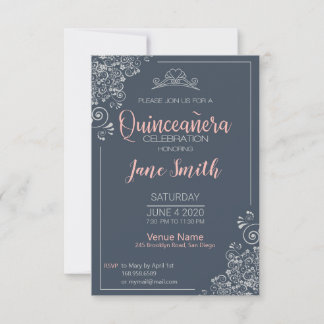 Elegant-blaue Quinceanera Blumen Einladung