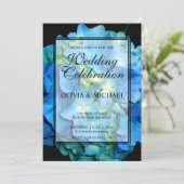 Elegant blauer aquamariner Hydrangeas-Rose Hochzei Einladung (Stehend Vorderseite)