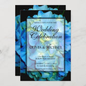 Elegant blauer aquamariner Hydrangeas-Rose Hochzei Einladung (Vorne/Hinten)