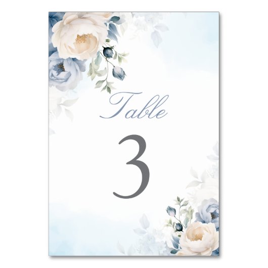 Elegant blauer Blumen, Blumenzehen Tischnummer (Vorderseite)