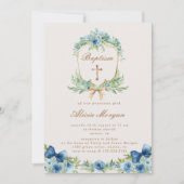 Elegant Blauer Blumenkreuz Einladung (Vorderseite)