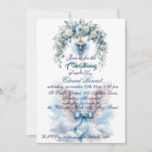 Elegant Blauer Blumenkreuz Einladung (Vorderseite)