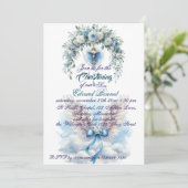 Elegant Blauer Blumenkreuz Einladung (Stehend Vorderseite)