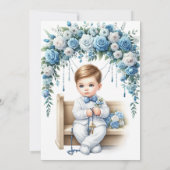 Elegant Blauer Blumenkreuz Einladung (Rückseite)