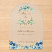 Elegant Blauer Blumenkreuz Einladung (Vorderseite)