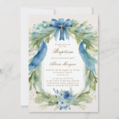 Elegant Blauer Blumenkreuz Einladung (Vorderseite)