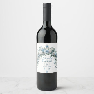 Elegant Blauer Blumenkreuz Weinetikett