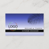 Elegant Blauer Gradient Palm Leaf mit Logo Stilvol Visitenkarte (Vorderseite)