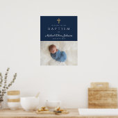 Elegant Blauer Religiöser Cross Boy Taufe Willkomm Poster (Küche)