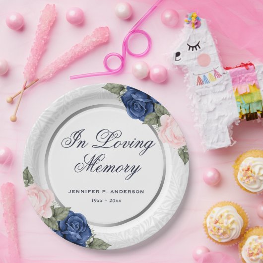 Elegant Blauer Rosa Gedenkfeier Pappteller (Party)