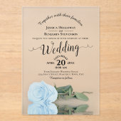 Elegant Blauer Rose Lacy Calligraphy Wedding Acryleinladungen (Vorderseite)