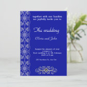 Elegant Blauer und Silberflorale Einladung zur Hoc (Stehend Vorderseite)